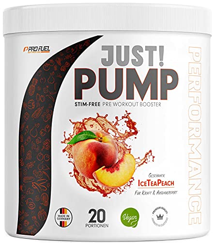 Pump Booster ohne Koffein ICE TEA PEACH 400g - innovative Pump Formel aus Aminosäuren und Pflanzenextrakten – hochdosierter Pre Workout Booster koffeinfrei - Made in Germany - 100% vegan