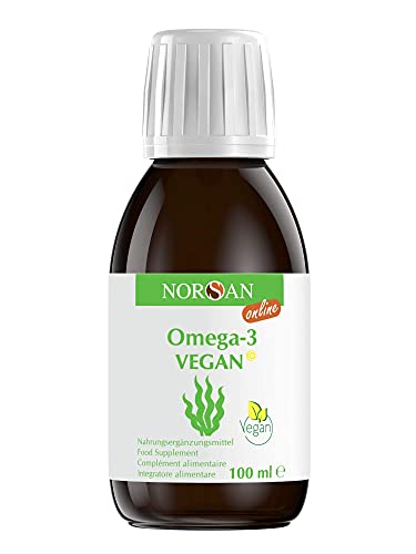 NORSAN Online Premium Omega 3 Vegan hochdosiert - 2000mg Omega 3 Tagesdosierung - 100% veganes Omega 3 Öl aus nachhaltiger Kultivierung - reich an EPA & DHA - 800 IE Vitamin D3 - kein Aufstoßen