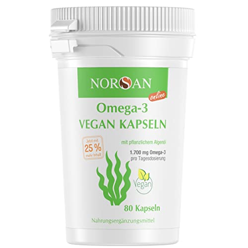 NORSAN Premium Omega 3 Vegan Kapseln hochdosiert - 1.700 mg Omega-3 pro Tagesdosis - 4.000 Ärzte empfehlen NORSAN - kein fischiges Aufstoßen - NEU 80 statt 60 Kapseln