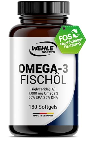 Omega 3 Kapseln hochdosiert Triglyceride Fischöl - Fish Oil Softgel 500mg EPA 250mg DHA ohne Vitamin E Omega-3 Fettsäuren - Aufwendig gereinigt und aus nachhaltigem Fischfang (180 Kapseln)