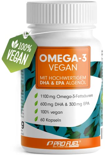 Omega-3 vegan aus Algenöl (2.000 mg) Testsieger 2021, hochdosiert mit 600mg DHA & 300mg DHA - hochwertige Omega-3 Algenöl Kapseln (vegan) - laborgeprüft mit Analyse-Zertifkat - 60 Kapseln