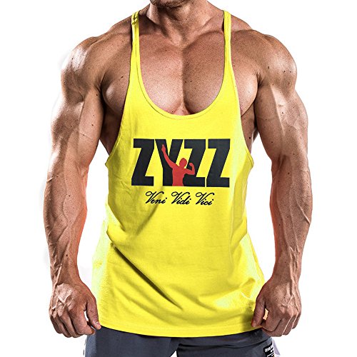 Alivebody Herren Bodybuilding Tank Top Sport Weste Gym Sleeveless Muskelshirt, XLï¼šBrust 110-125 cm, Gelb