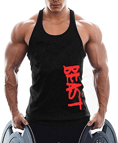 TX Apparel Men's Tank Top Beast Gym Stringer Shirt Cotton, Black, l