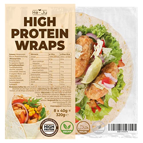 High Protein Wraps low carb, 8 Protein Tortilla á 40 g, vegan & kohlenhydratarm, Weizen-Tortilla Made in Germany