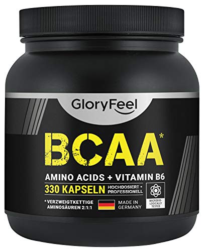 BCAA 330 Kapseln - Der VERGLEICHSSIEGER 2020*- Essentielle Aminosäuren Leucin, Valin und Isoleucin Plus Vitamin B6 - Laborgeprüft und ohne Zusätze hergestellt in Deutschland