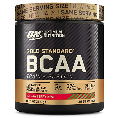 Optimum Nutrition Gold Standard BCAA Pulver, Aminosäuren Komplex Hochdosiert mit Vitamin C, Wellmune, Magnesium und Elektrolyten, BCAAs Pulver von ON, Strawberry Kiwi, 28 Portionen, 266g