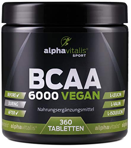 BCAA 6000 vegan - 360 Tabletten á 1000 mg reine BCAAs - ohne Magnesium Stearat - glutenfrei - laktosefrei - essentielle Aminosäuren für Sportler