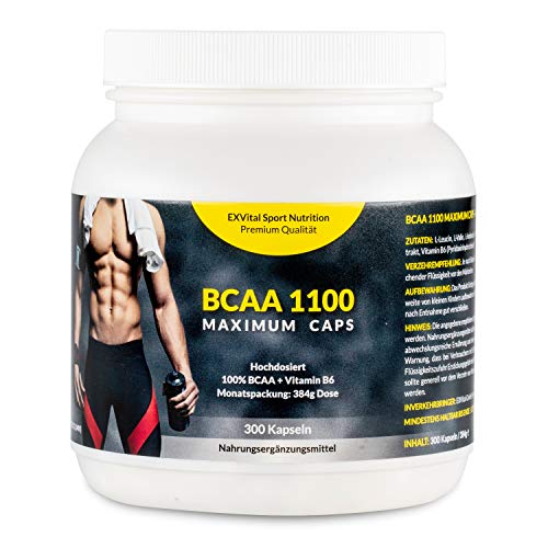 EXVital BCAA 1100 Maximum Caps, Aminosäure, 300 Kapseln in Spitzenqualität, mit Vitamin B6, 1er Pack (1 x 384g)
