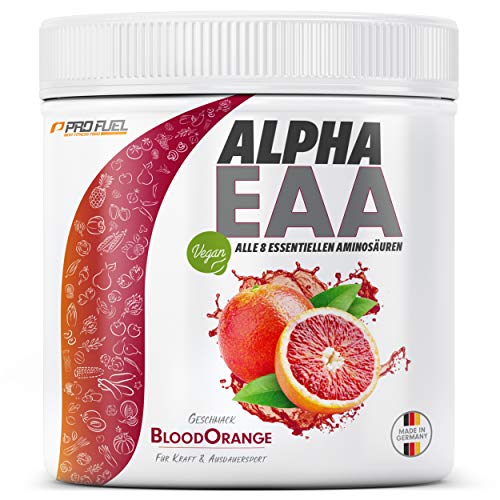 ALPHA EAA Pulver | Enthält 8 essentielle Aminosäuren | Vegan EAAs Aminosäuren Pulver | Amino Workout Drink | MADE IN GERMANY | Optimale Wertigkeit | Leckerer Geschmack (Blood Orange)