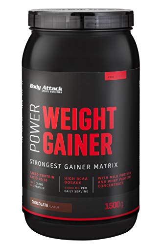 Body Attack Power Weight Gainer, 100% Masseaufbau, Kohlenhydrat-Eiweißpulver zum Muskelaufbau mit Whey-Protein, ideal für Hardgainer – Produkt der Kölner Liste (Chocolate, 1,5 kg)