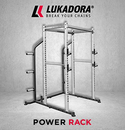 Lukadora Power Rack (Power-Cage) | Multifunktionale Kraftstation mit Klimmzugstange, Langhantelablage und Hantelscheibenaufnahmen