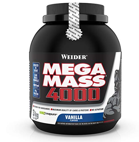 Weider Mega Mass 4000 Weight Gainer Shake mit Protein und Kreatin, Vanille, Muskelaufbau, 3kg