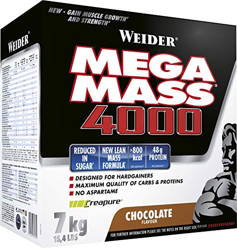 Weider Mega Mass 4000 Weight Gainer Shake mit Protein & Kreatin, Schoko, Muskelaufbau, 7kg