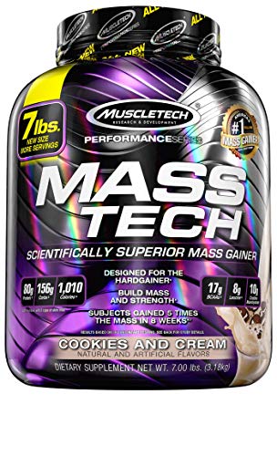 MuscleTech Mass Tech, Gewichtzunahmen Shake, Wissenschaftlich gegtestete Weight Gainer Formel, Cookies 6 Cream, 3,18 kg