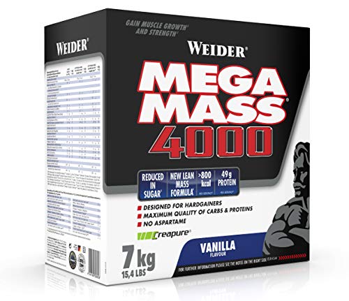 WEIDER Mega Mass 4000 Weight Gainer Shake (mit Protein & Kreatin, Muskelaufbau) Vanille, 7kg
