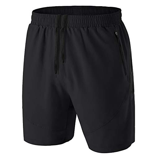 Herren Sport Shorts Kurze Hose Schnell Trocknend Sporthose Leicht mit Reißverschlusstasche(Schwarz,EU-S/US-XS)
